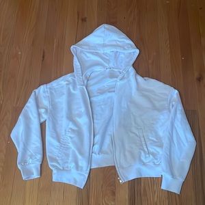 cropped white zip-up hoodie